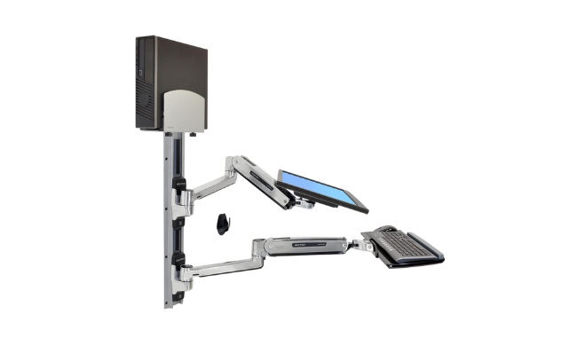 Ergotron LX Sit-Stand Wall Mount System, Medium CPU Holder (Polished Aluminum)